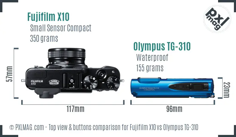 Fujifilm X10 vs Olympus TG-310 top view buttons comparison