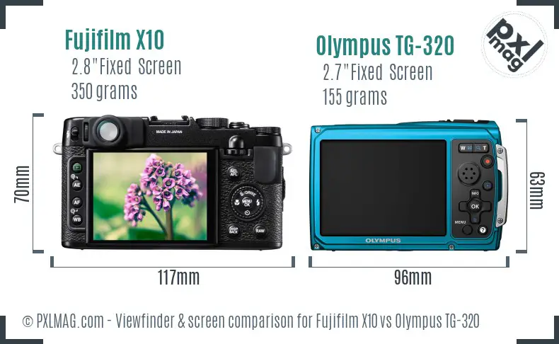 Fujifilm X10 vs Olympus TG-320 Screen and Viewfinder comparison