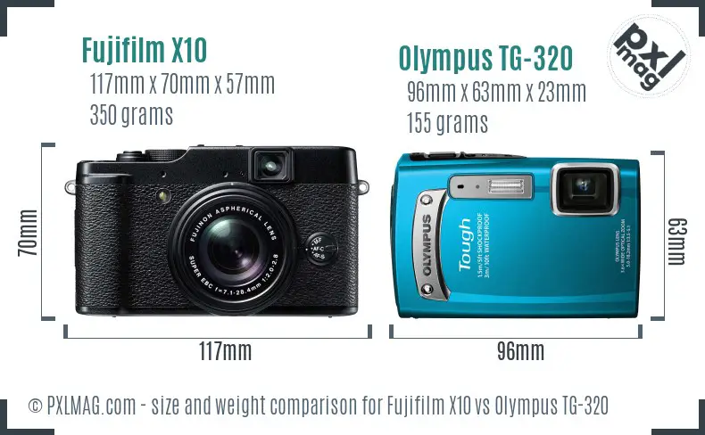 Fujifilm X10 vs Olympus TG-320 size comparison