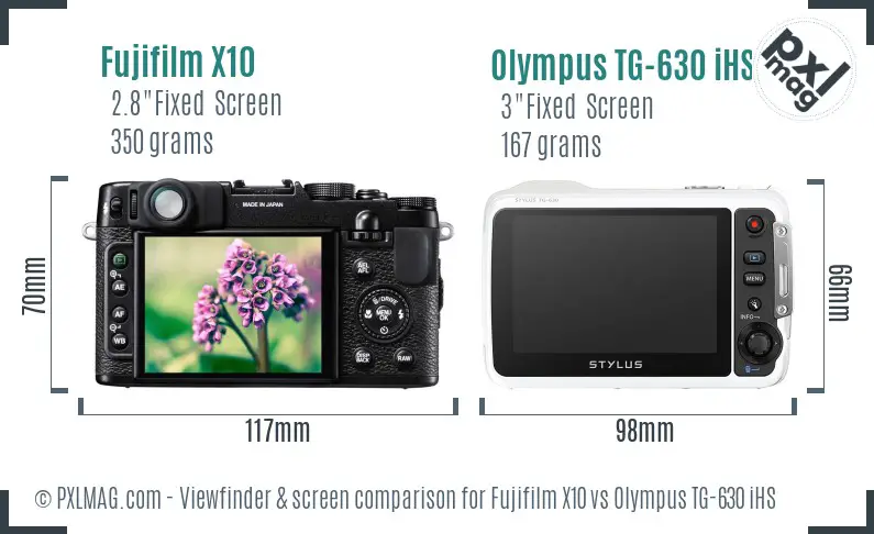Back LCD screens compared between Fujifilm X10 and Olympus TG-630