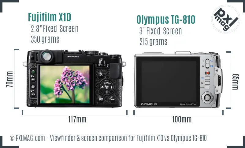 Fujifilm X10 vs Olympus TG-810 Screen and Viewfinder comparison