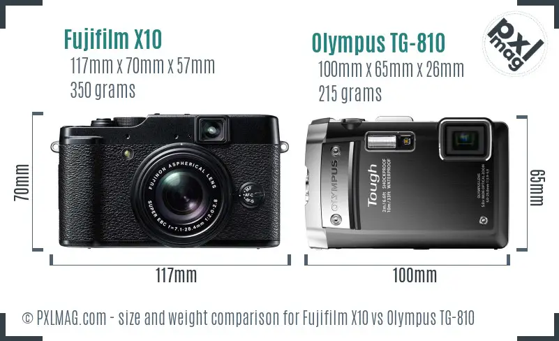 Fujifilm X10 vs Olympus TG-810 size comparison