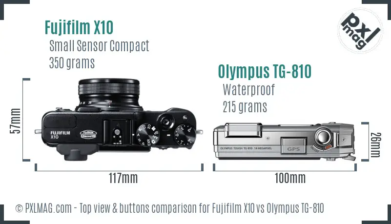 Fujifilm X10 vs Olympus TG-810 top view buttons comparison