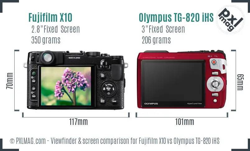 Fujifilm X10 vs Olympus TG-820 iHS Screen and Viewfinder comparison