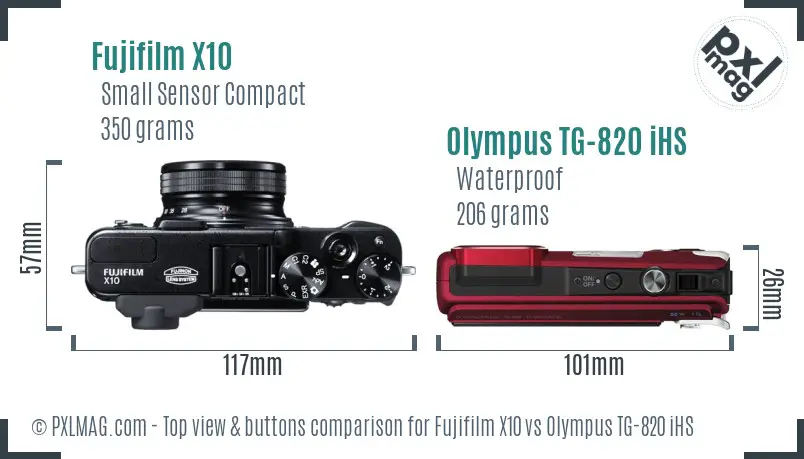 Fujifilm X10 vs Olympus TG-820 iHS top view buttons comparison