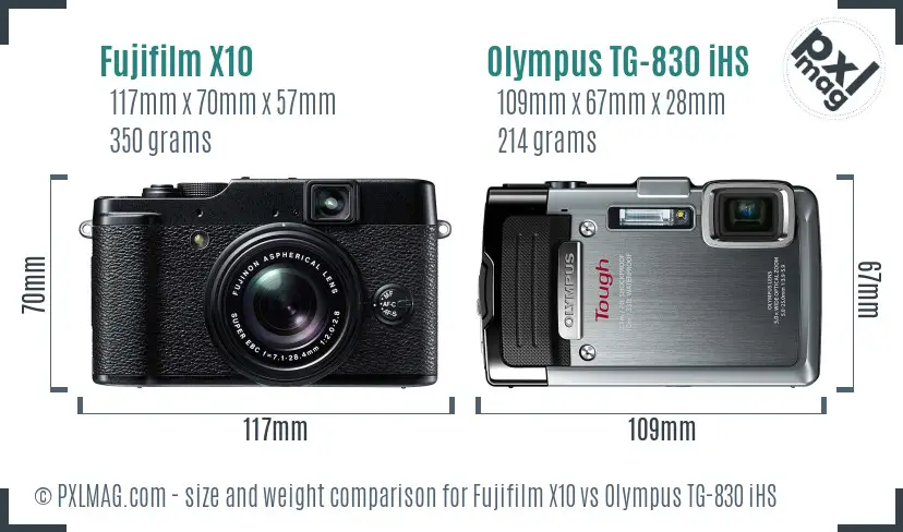 Fujifilm X10 vs Olympus TG-830 iHS size comparison