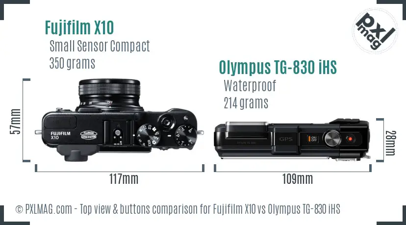 Fujifilm X10 vs Olympus TG-830 iHS top view buttons comparison
