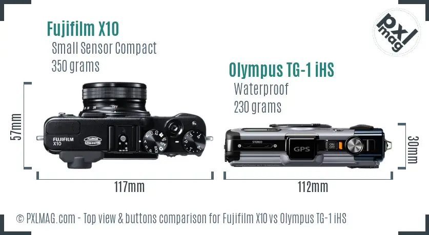 Fujifilm X10 vs Olympus TG-1 iHS top view buttons comparison