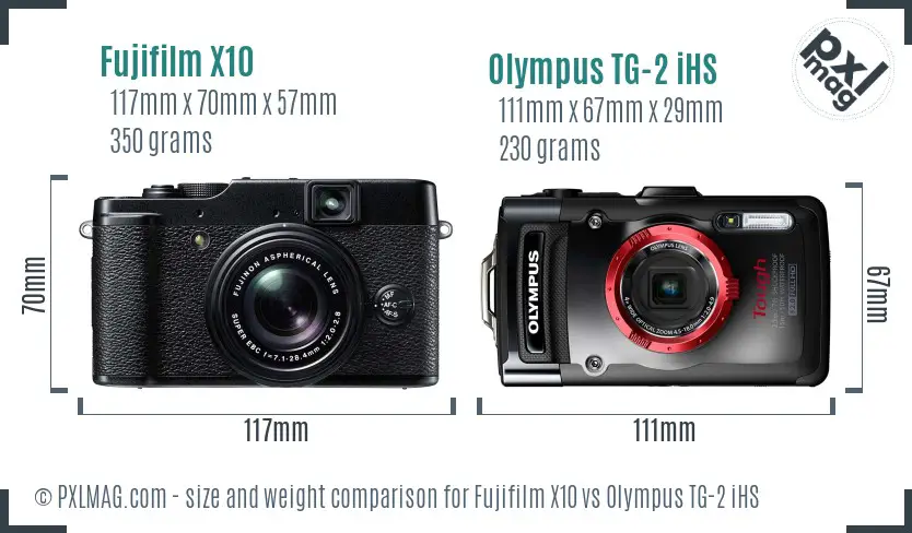 Fujifilm X10 vs Olympus TG-2 iHS size comparison