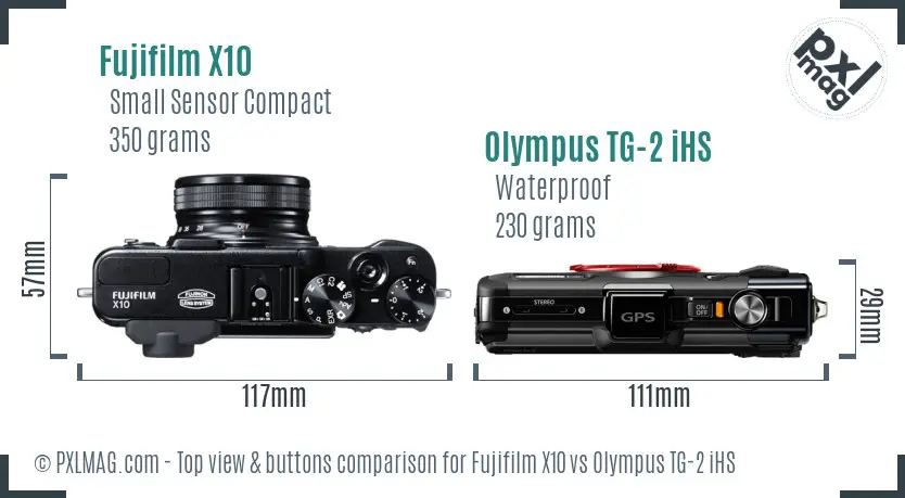 Fujifilm X10 vs Olympus TG-2 iHS top view buttons comparison