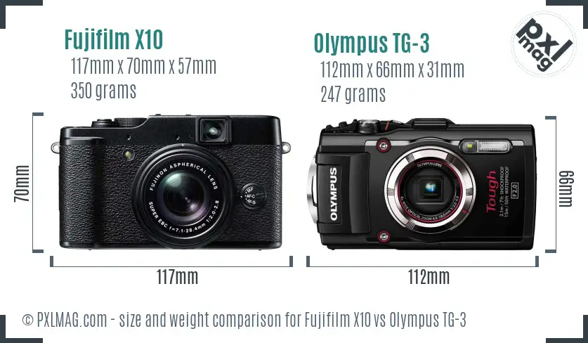 Fujifilm X10 vs Olympus TG-3 size comparison