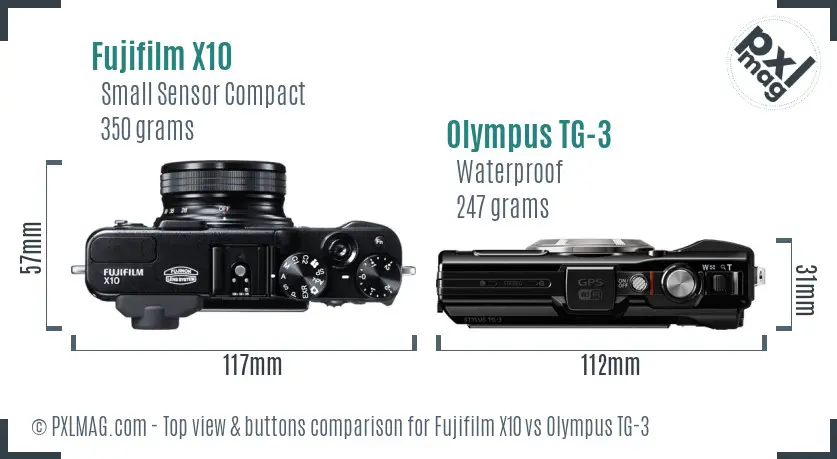 Fujifilm X10 vs Olympus TG-3 top view buttons comparison