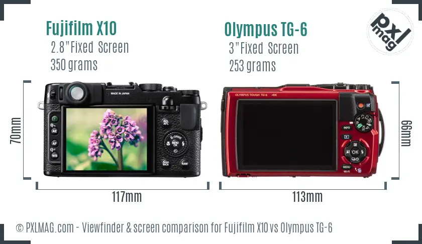 Fujifilm X10 vs Olympus TG-6 Screen and Viewfinder comparison