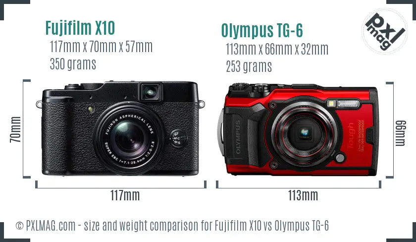 Fujifilm X10 vs Olympus TG-6 size comparison