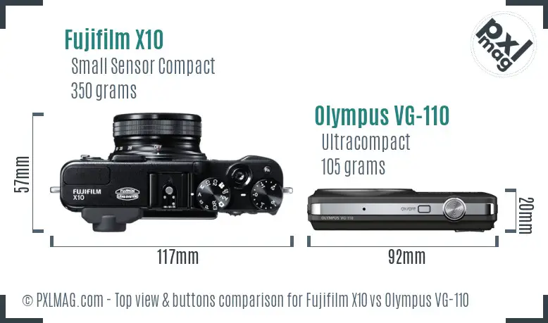 Fujifilm X10 vs Olympus VG-110 top view buttons comparison