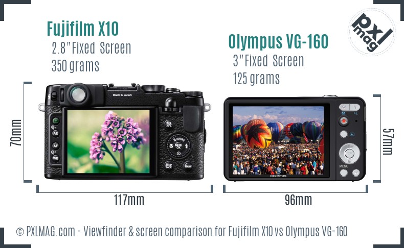 Fujifilm X10 vs Olympus VG-160 Screen and Viewfinder comparison