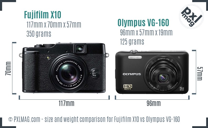 Fujifilm X10 vs Olympus VG-160 size comparison Fujifilm X10 vs Olympus VG-160 size comparison