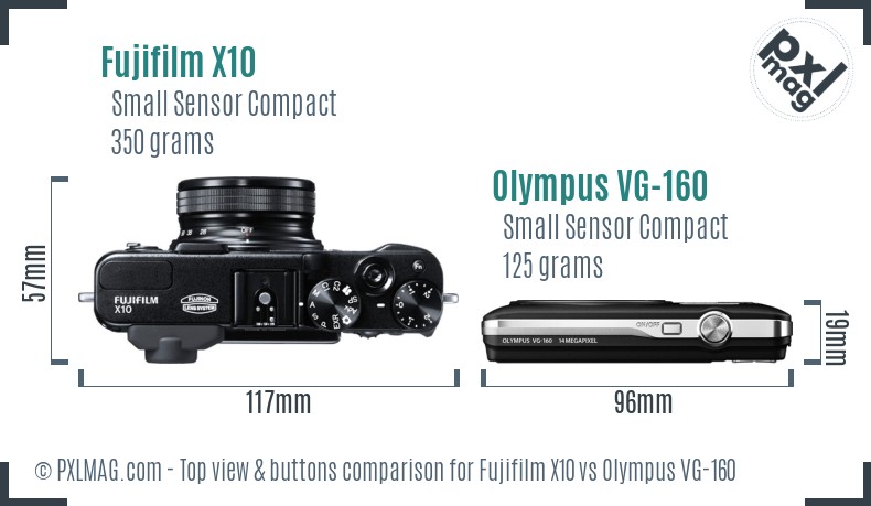 Fujifilm X10 vs Olympus VG-160 top view buttons comparison