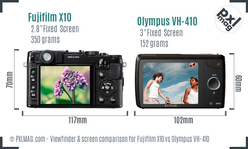Fujifilm X10 vs Olympus VH-410 Screen and Viewfinder comparison