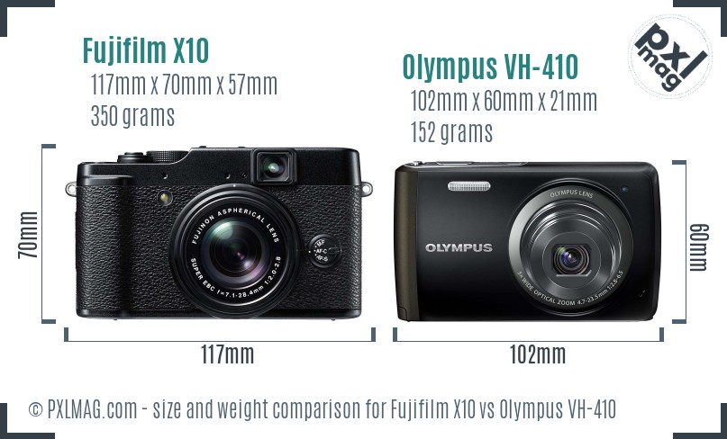 Fujifilm X10 vs Olympus VH-410 size comparison