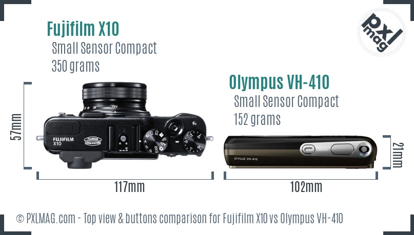 Fujifilm X10 vs Olympus VH-410 top view buttons comparison