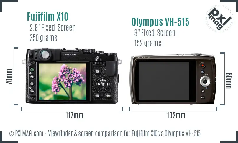 Fujifilm X10 vs Olympus VH-515 Screen and Viewfinder comparison