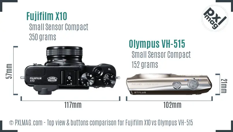 Fujifilm X10 vs Olympus VH-515 top view buttons comparison