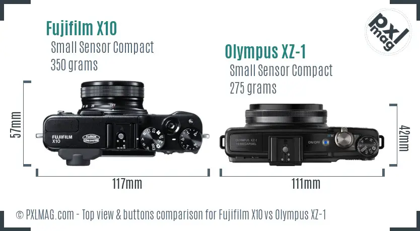 Fujifilm X10 vs Olympus XZ-1 top view buttons comparison