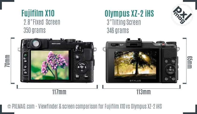 Fujifilm X10 vs Olympus XZ-2 iHS Screen and Viewfinder comparison