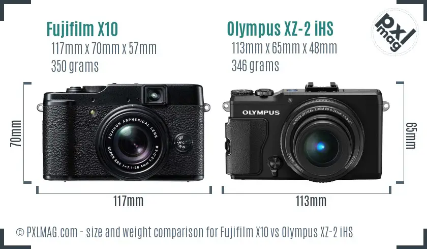 Fujifilm X10 vs Olympus XZ-2 iHS size comparison