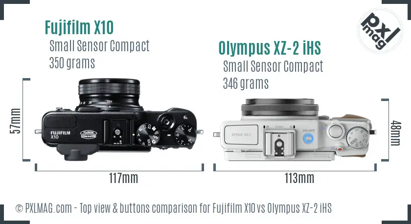 Fujifilm X10 vs Olympus XZ-2 iHS top view buttons comparison