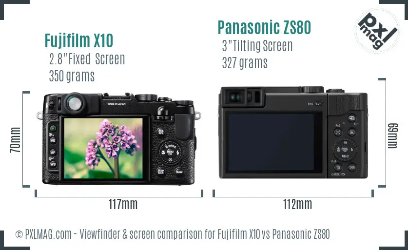 Fujifilm X10 vs Panasonic ZS80 Screen and Viewfinder comparison