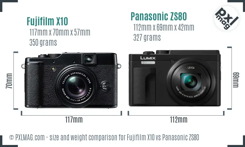 Fujifilm X10 vs Panasonic ZS80 size comparison