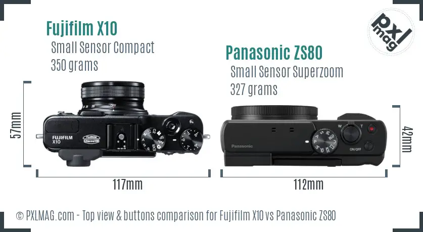 Fujifilm X10 vs Panasonic ZS80 top view buttons comparison