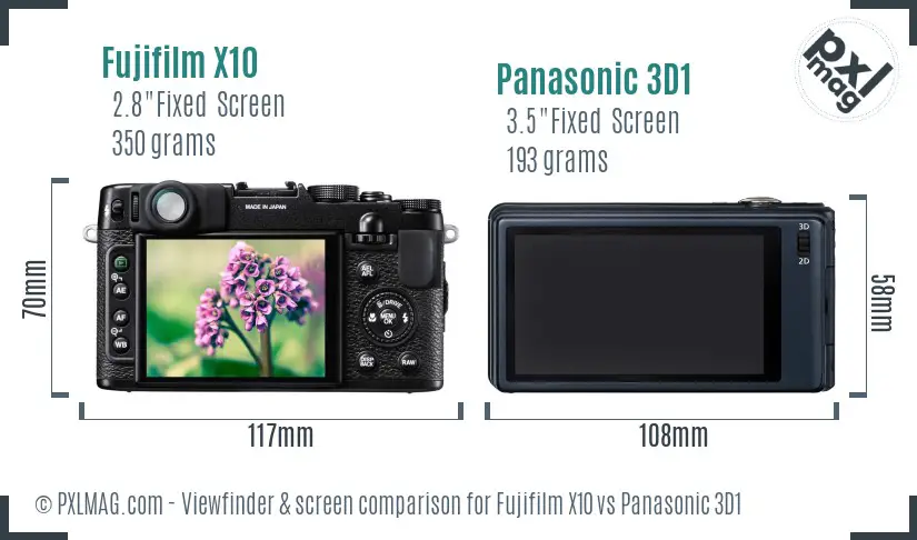 Fujifilm X10 vs Panasonic 3D1 Screen and Viewfinder comparison