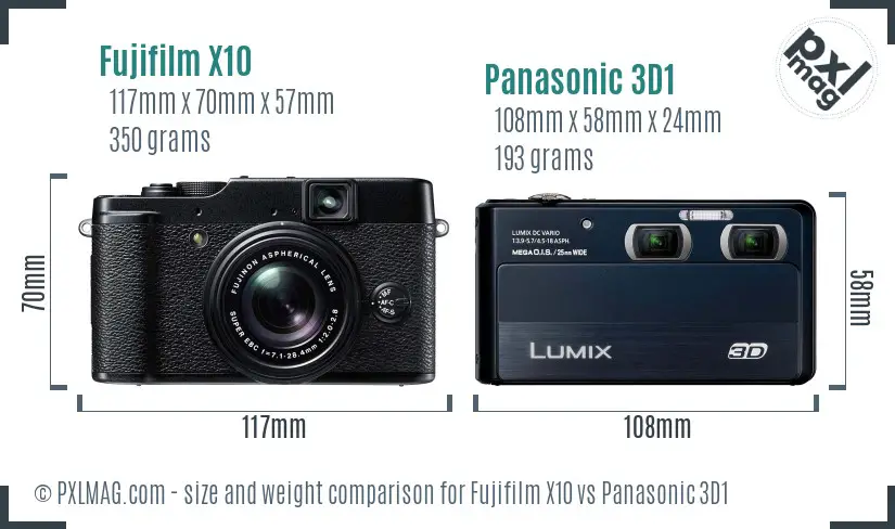 Fujifilm X10 vs Panasonic 3D1 size comparison