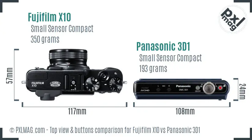 Fujifilm X10 vs Panasonic 3D1 top view buttons comparison
