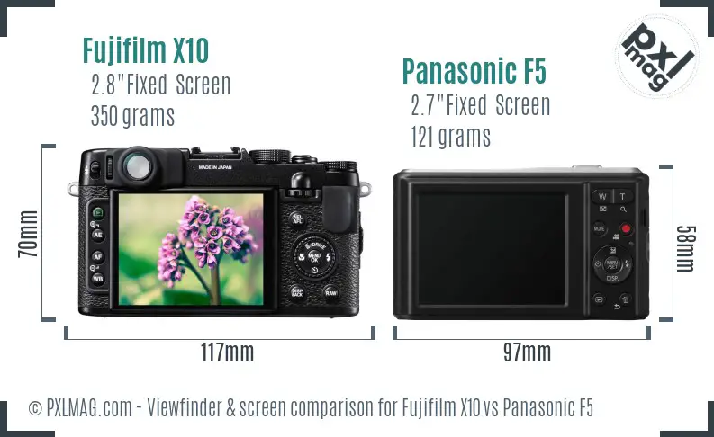 Fujifilm X10 vs Panasonic F5 Screen and Viewfinder comparison