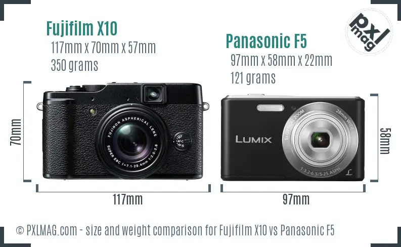 Fujifilm X10 vs Panasonic F5 size comparison