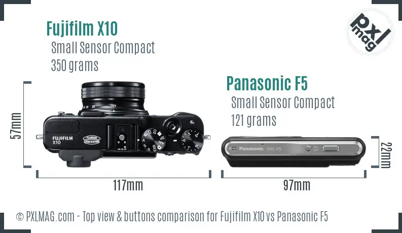 Fujifilm X10 vs Panasonic F5 top view buttons comparison