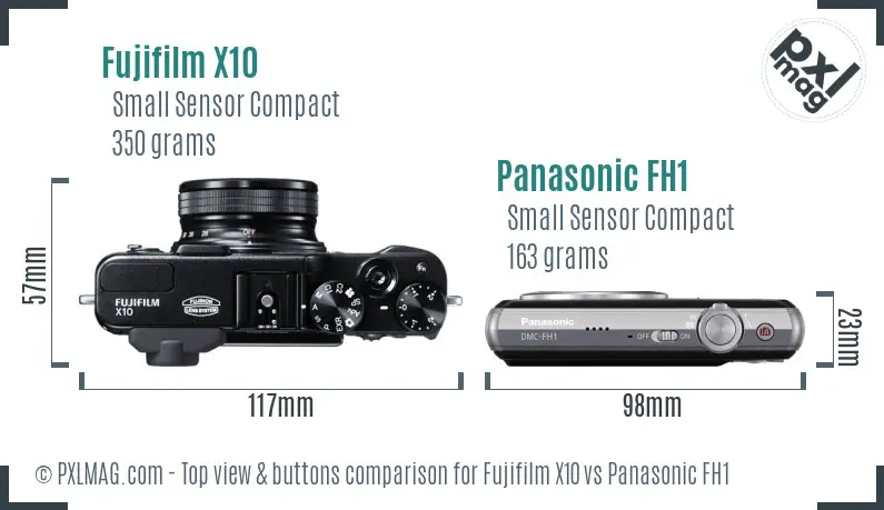 Fujifilm X10 vs Panasonic FH1 top view buttons comparison