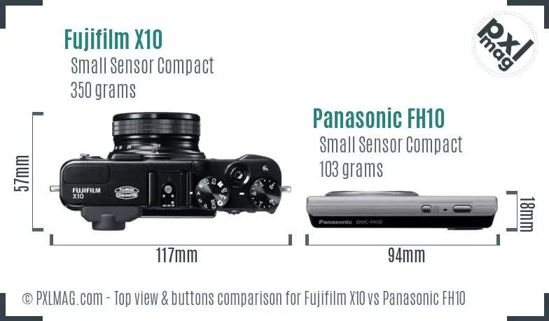 Fujifilm X10 vs Panasonic FH10 top view buttons comparison Fujifilm X10 vs Panasonic FH10 top view buttons comparison