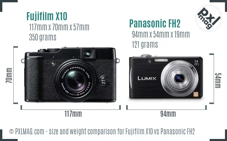 Fujifilm X10 vs Panasonic FH2 size comparison Fujifilm X10 vs Panasonic FH2 size comparison
