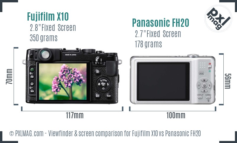 Fujifilm X10 vs Panasonic FH20 Screen and Viewfinder comparison