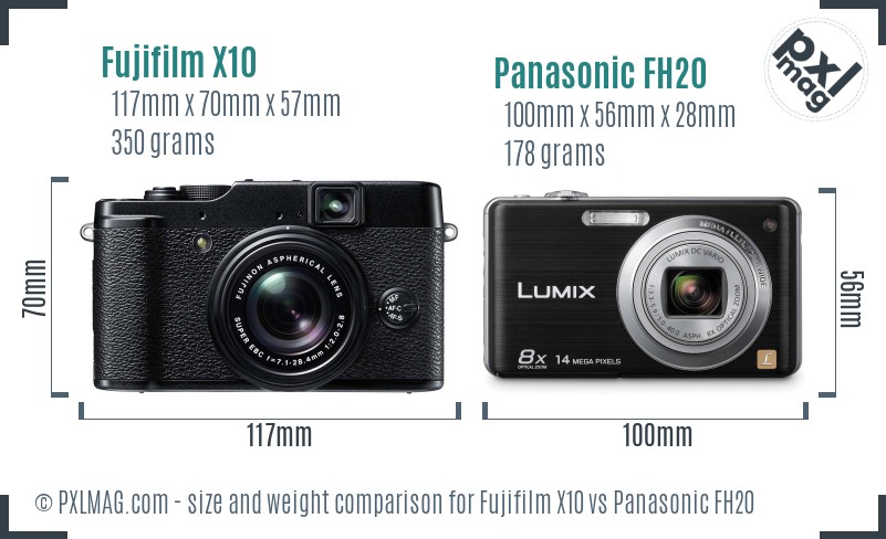 Fujifilm X10 vs Panasonic FH20 size comparison