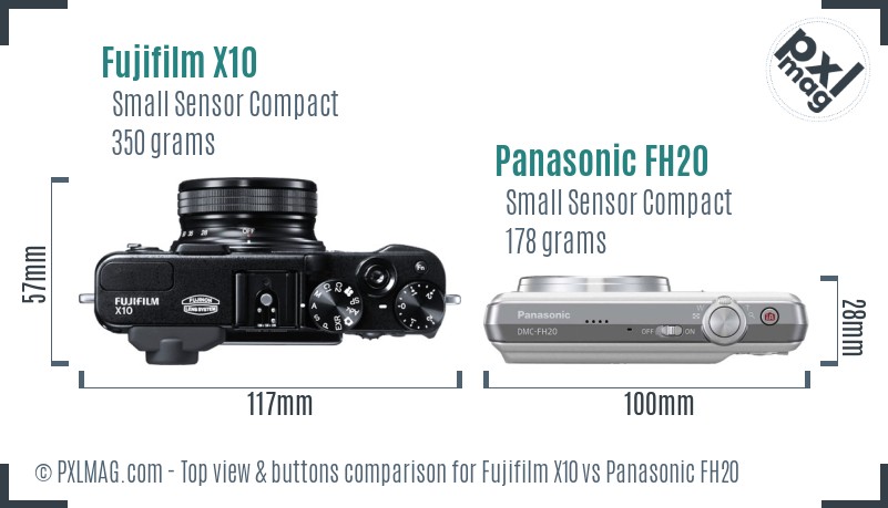 Fujifilm X10 vs Panasonic FH20 top view buttons comparison
