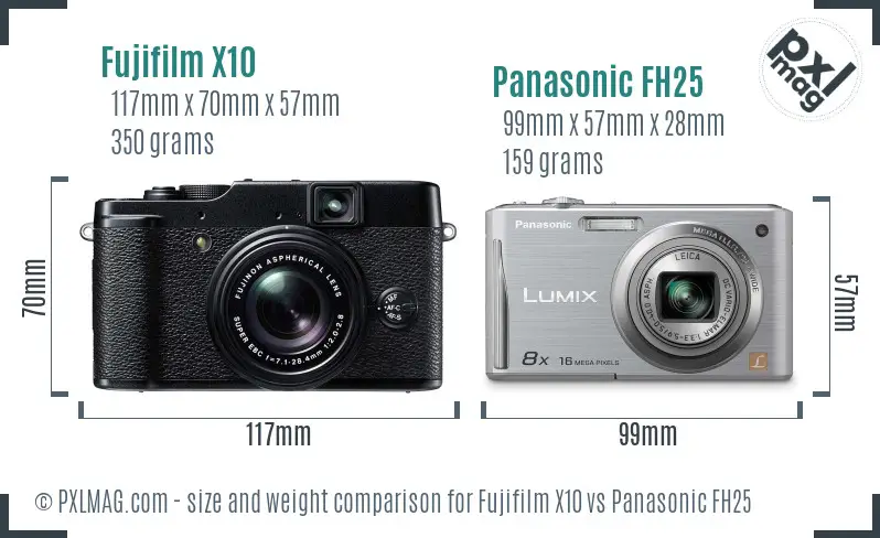 Fujifilm X10 vs Panasonic FH25 size comparison