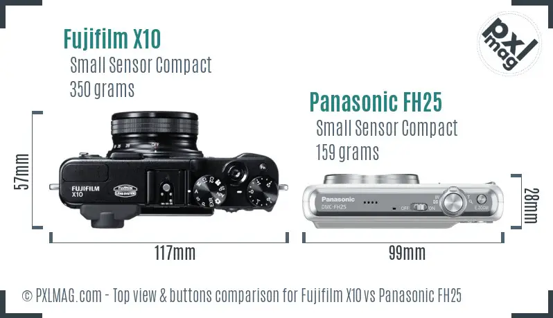 Fujifilm X10 vs Panasonic FH25 top view buttons comparison