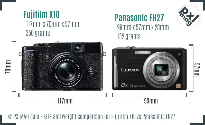 Fujifilm X10 vs Panasonic FH27 size comparison