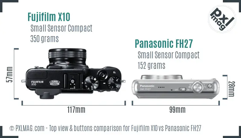 Fujifilm X10 vs Panasonic FH27 top view buttons comparison